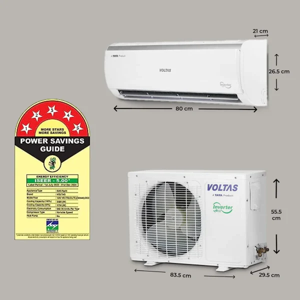 Voltas 125V Vectra Elite-1 ,1 Ton 5 Star, Inverter Split AC(Copper, 4-in-1 Adjustable Mode, Anti-dust Filter,White) - Image 3