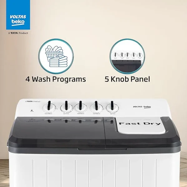 Voltas Beko by A Tata Product 10 kg Semi Automatic Top Load Washing Machine Black, White - Image 3