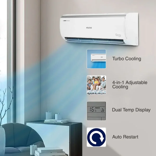 Voltas 125V Vectra Elite-1 ,1 Ton 5 Star, Inverter Split AC(Copper, 4-in-1 Adjustable Mode, Anti-dust Filter,White) - Image 4
