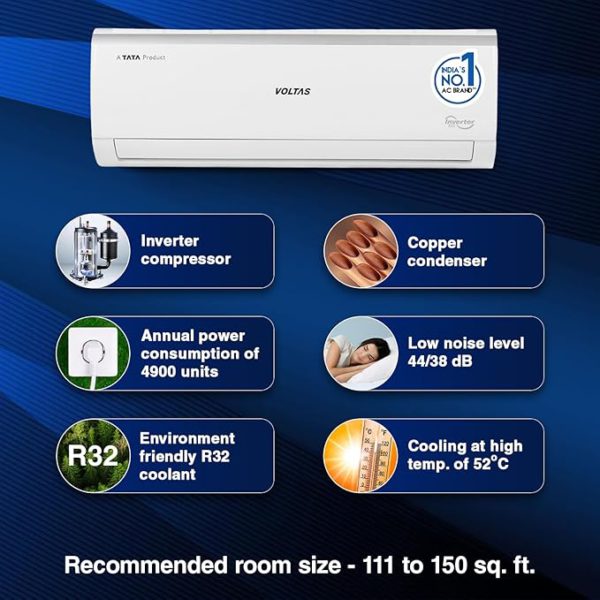Voltas 1.5 Ton 5 Star Inverter Split AC (Copper, 4-in-1 Adjustable Mode, Anti-dust Filter, 185V Vectra Elite, White) - Image 2