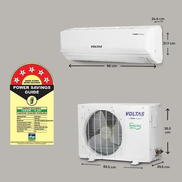 Voltas 1.5 Ton 5 Star Inverter Split AC(Copper, 5-in-1 Adjustable Mode, Anti-dust Filter, 2023 Model, 185V Vertis Emerald, White) - Image 2