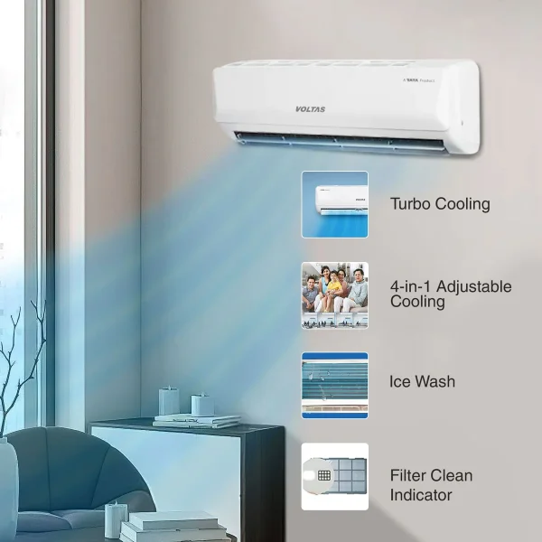 Voltas 1.5 Ton 5 Star Inverter Split AC(Copper, 5-in-1 Adjustable Mode, Anti-dust Filter, 2023 Model, 185V Vertis Emerald, White) - Image 3