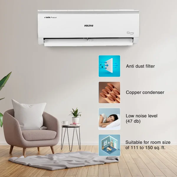 Voltas 1.5 Ton 5 Star, Inverter Split AC(Copper, 4-in-1 Adjustable Mode, Anti-dust Filter, 2023 Model, 185V Vectra Prime,White) - Image 2