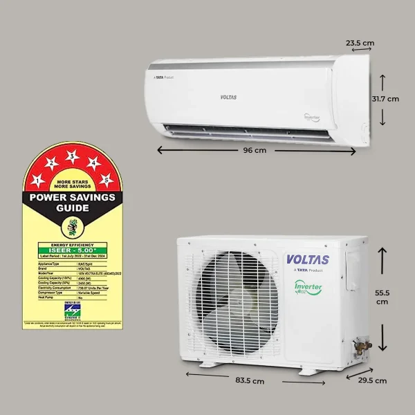Voltas 1.5 Ton 5 Star, Inverter Split AC(Copper, 4-in-1 Adjustable Mode, Anti-dust Filter, 2023 Model, 185V Vectra Prime,White) - Image 3