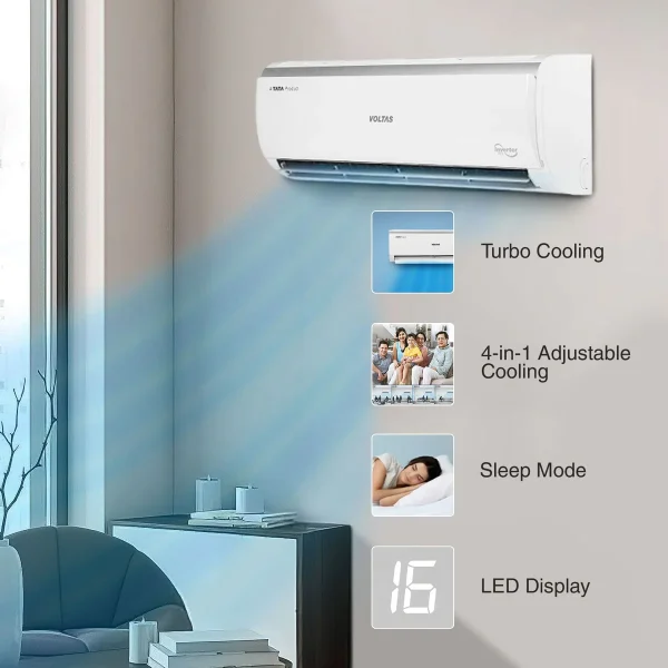 Voltas 1.5 Ton 5 Star, Inverter Split AC(Copper, 4-in-1 Adjustable Mode, Anti-dust Filter, 2023 Model, 185V Vectra Prime,White) - Image 4