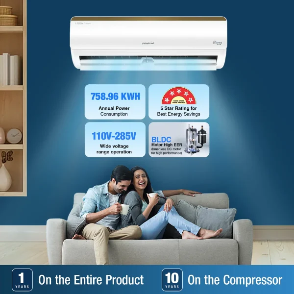 Voltas 1.5 Ton, 5 Star, Inverter Split AC (Copper, 5-in-1 Adjustable Mode, Anti-dust Filter, 2024 Model, 185V Vertis Smart Elite Gold, White) - Image 6