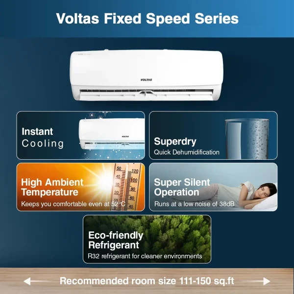 Voltas 1.5 Ton 3 Star Fixed Split AC Copper, 183 Vectra Elegant , White - Image 2