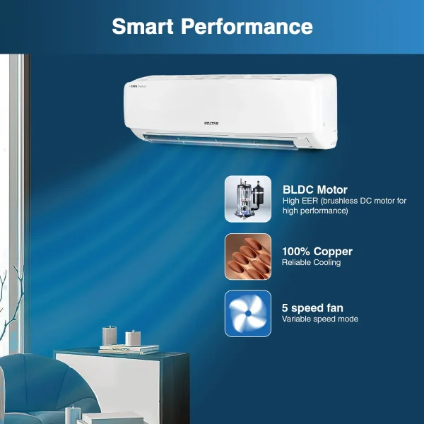Voltas 1.5 Ton 3 Star Fixed Split AC Copper, 183 Vectra Elegant , White - Image 3