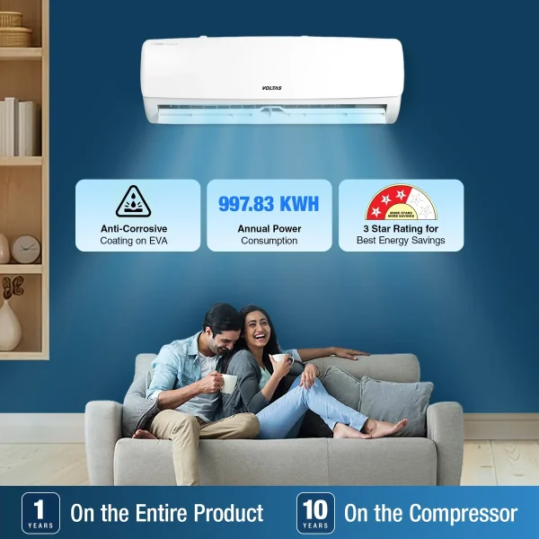 Voltas 1.5 Ton 3 Star Fixed Split AC Copper, 183 Vectra Elegant , White - Image 4